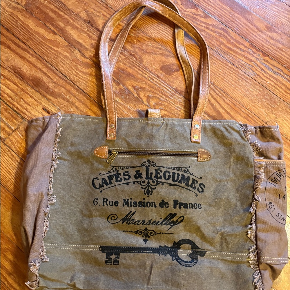 Myra bag Canvas Tote Bag with Leather Handles